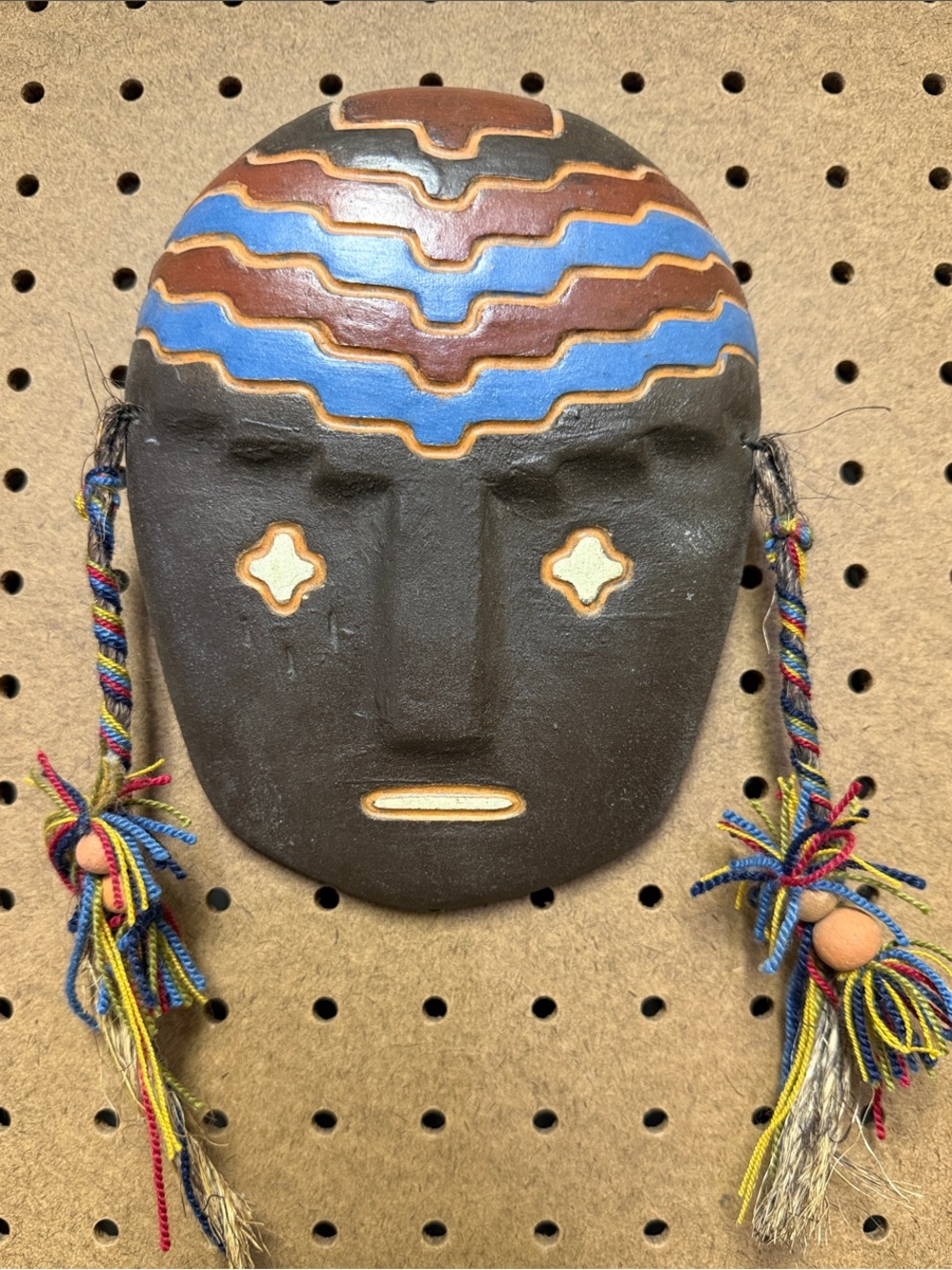 Chilean Handmade Decorative Mask with Colorful Braided Tassels